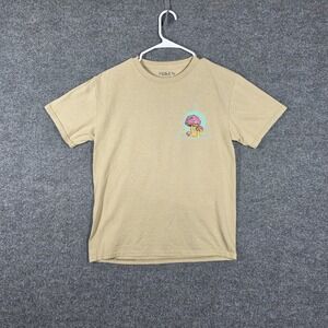 Miken Mushroom Graphic T-Shirt Mens Medium Tan Psychedelic Space UFO Tee